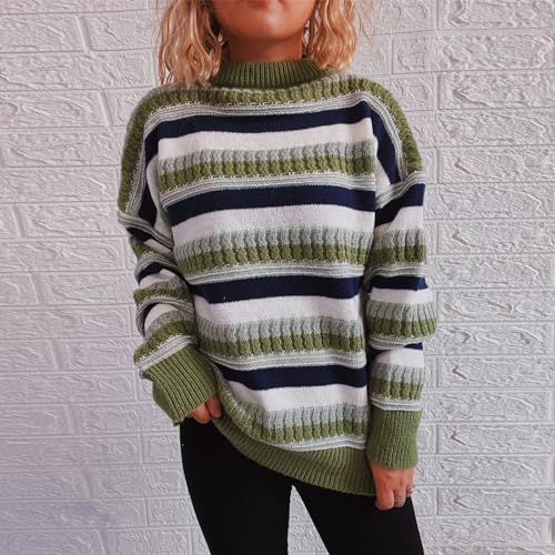 Womens Fashion Turtleneck Sweaters Oversized Knit Pullover Cable Chunky Long Sleeve Casual Striped Tops Fall Outfits2