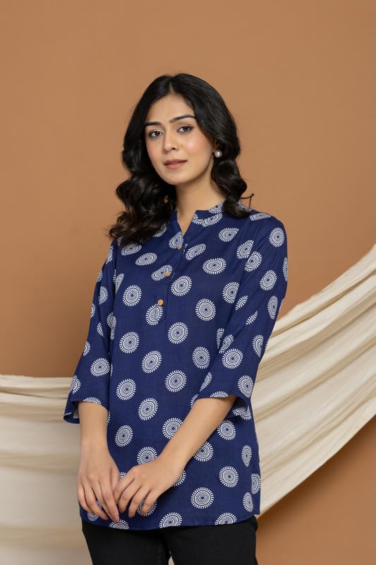 Image of Women's Cotton Printed Kurta Top | 3 /4 Sleeve Straight Kurti Casual Outings