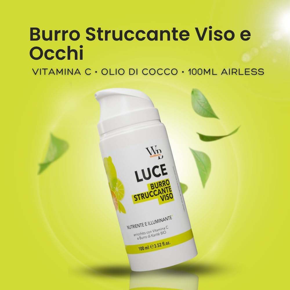 WELLBEAUTY Burro Struccante 100ml, Detergente Viso e Occhi, Airless Formato Viaggio, Anti-Pollution, Cleansing Balm, Doppia Detersione, Makeup Remover, Olio Di Cocco, Per Pelli Sensibili, Vit. C