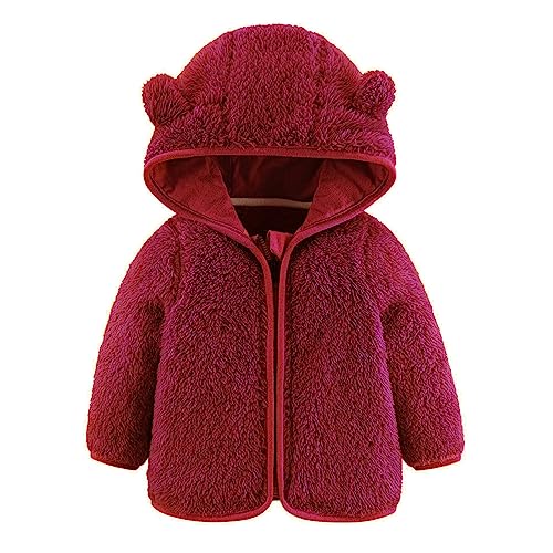 Boys Solid Fleece Hooded Jacket Coat Winter Warm B𝐞a𝐫 Ear Long Sleeve Hoodie Coat Jacket Outwear for Girls