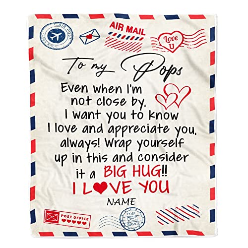 CenturyTee Personalized to My Pops Blanket from Grandkids I Love You Hugs Air Mail Letter Pops Birthday Fathers Day Christmas Customized Fleece Blanket (50 x 60 in Youth Size)