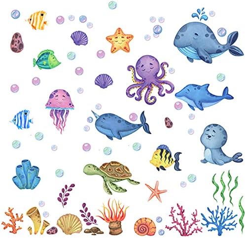 CRASPIRE 8 Sheets Sea Turtle Ocean Wall Decals Coral Stickers Summer Window Sticker PVC Waterproof Self Adhesive Cling Peel And Stick For Home Decoration Bedroom Living Room Bathroom