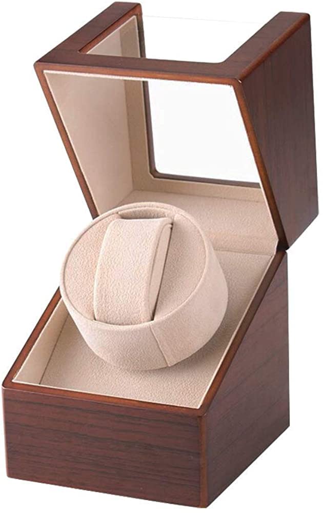 Automatic Single Watch Winder with Quiet Japanese Motor,AC Adapter or Battery Powered,Premium Leather Exterior and Soft Flexible Watch Pillows for Men's and Women's Watches