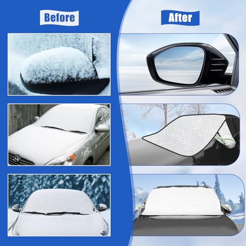 Image of Windshield Cover for Ice and Snow, Car Windshield Cover with Magnets & 2 Side Mirror Covers, 4 Layers Thickened Windshield Cover for Snow, Ice, Frost, Dust, UV