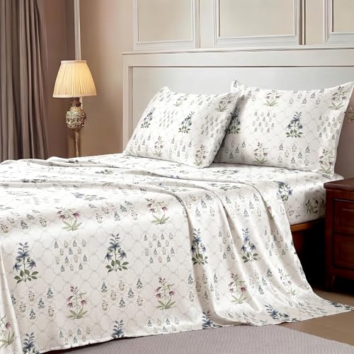 Image of Ishro Home Premium Bedsheet for Double Bed with 2 Pillow Covers - Cloud Cotton Bedsheet, Soft, Silky Smooth & Wrinkle Resistant, Luxury Printed Design (Flat Double Bed Size, Kyoto Bloom)