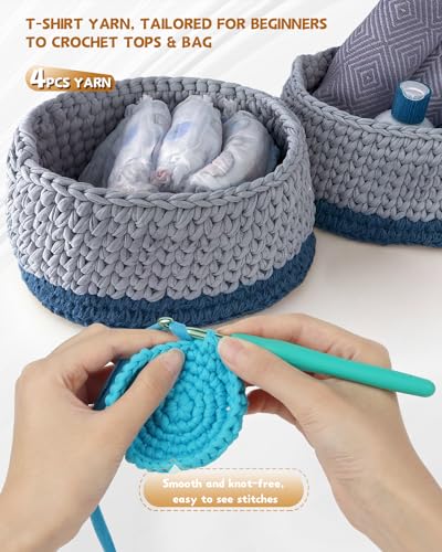 Image of Katech 400g T Shirt Yarn for Crocheting, Elastic Fabric Yarn for Bag-Gray