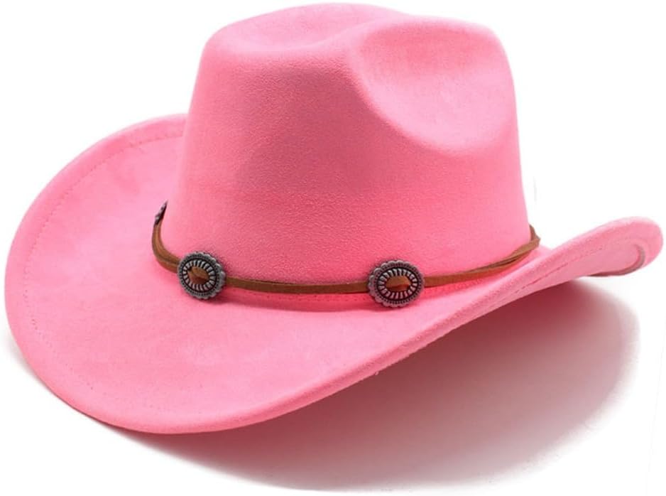 Western Cowboy Hat, Brown Faux Suede, Decorative Metal Concho Band, Classic Style, Wide Brim Sun Protection