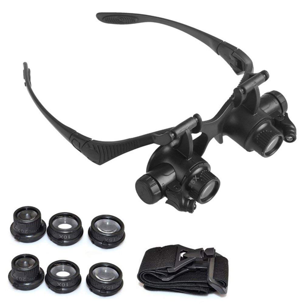 Lupenbrille, Stirnbandlupe, LED-Uhrenreparaturlupe, Juwelierbrille, Werkzeugset mit LED-Licht, 10 x 15 x 20 x 25 x, Spielzeug, Spiele, Hobbys