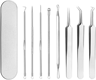 8 Pcs Professional Blackhead Tweezers Kit, FeiMar Blackhead Remover Tools Kit, Acne Extractor Tool, Professional Stainless Pimple Acne Blemish Removal Tools with Portable Case, Sliver