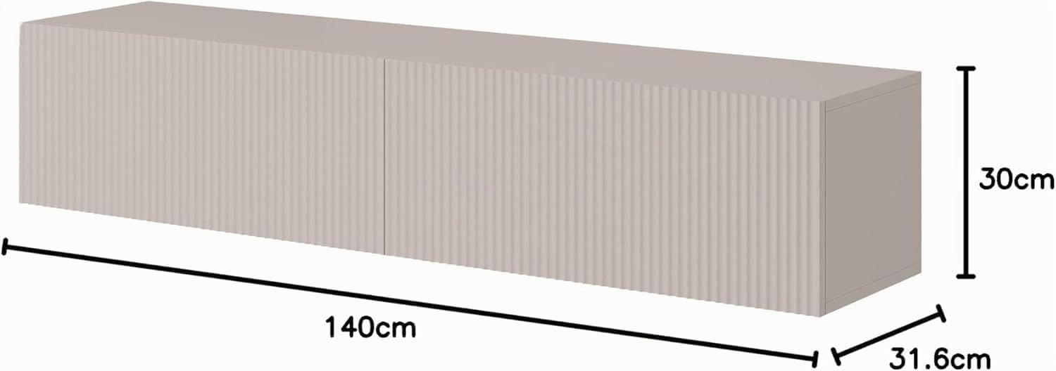 Selsey Mueble De TV Mesa De TV 140 cm Suspendido con Fachada Fresada Gris Beige Veldio