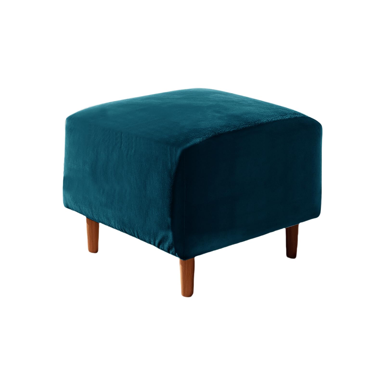 UNBBRRL Footstool Cover with Cushion Cover, Velvet Ottoman Protector Covers, Removable Pouffe Cover with 4 Ties for Living Room (Dark Teal,Square L stool(1pc))