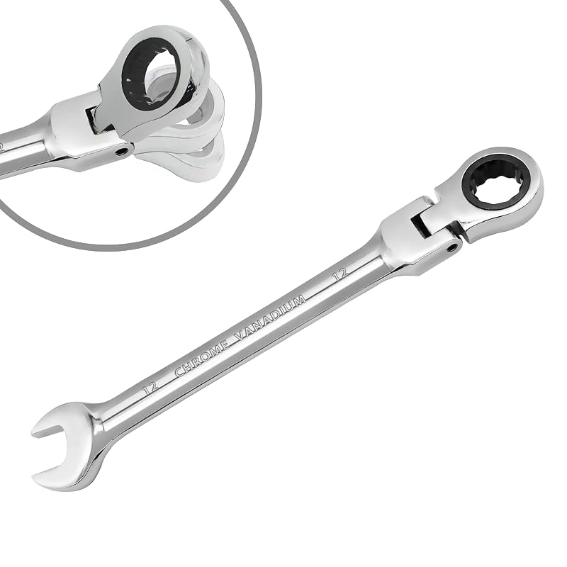 Chave combinada catraca de 12 mm com cabeça flexível, 12 pontas e aço cromo-vanádio HARSKIYER