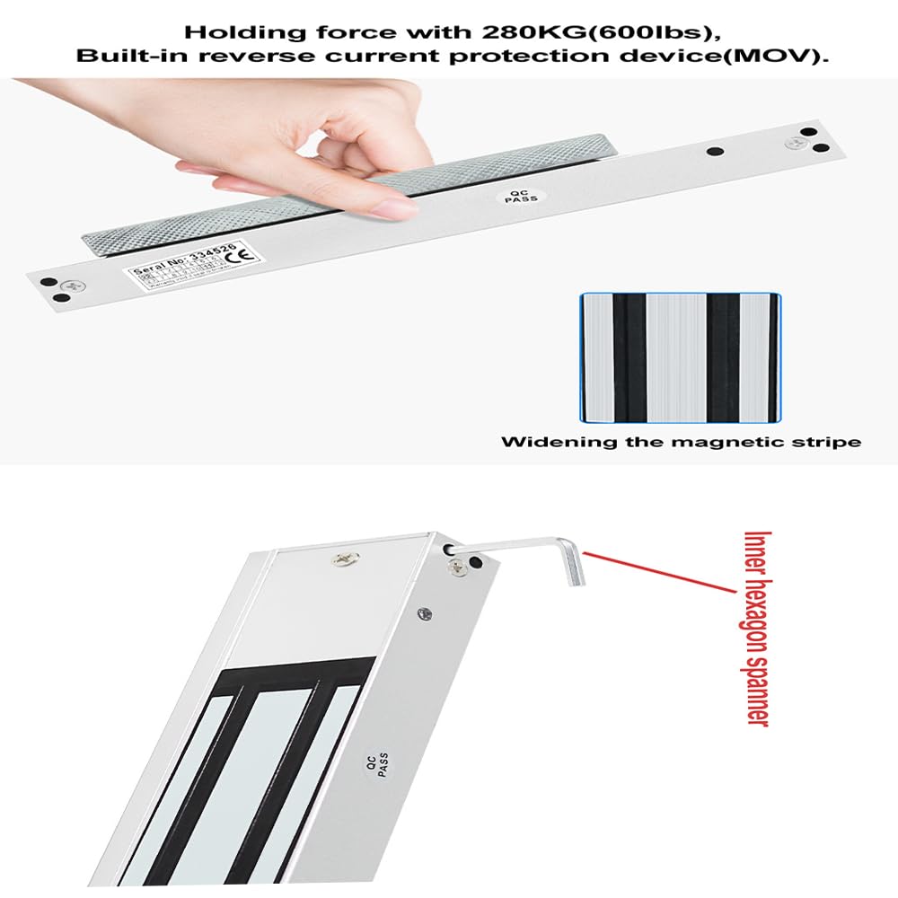 Verrou magnétique électronique, 280 kg avec support ZL de 280 kg, DC 12 V, étanche, contrôle d'accès, serrure de porte