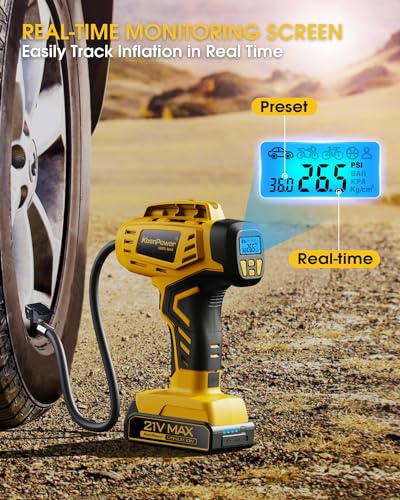 Image of KeenPower Tire Inflator Portable Air Compressor - 2X Faster - 21V Rechargeable Battery Powered Handheld 160PSI Tire Inflator, Dual Power Supply Modes, Air Pump for Car Motorcycle E-Bike