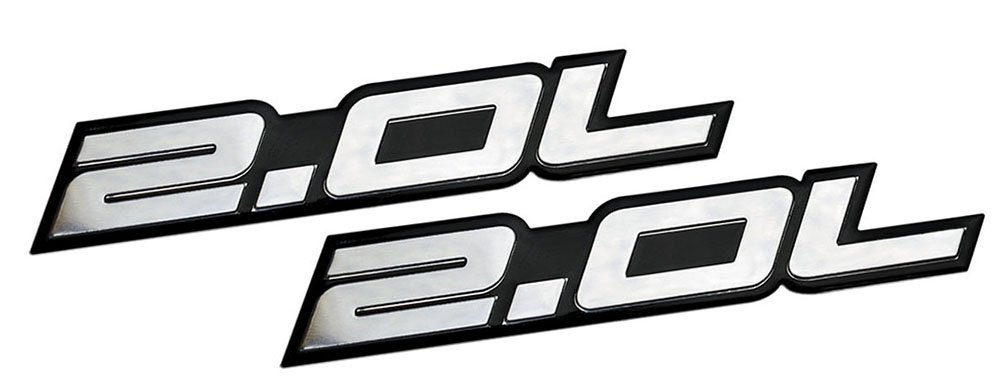 ERPART 2.0L Liter Embossed Silver on Black Highly Polished Real Aluminum Auto Emblem Badge Nameplate Compatible with Honda Acura Nissan Mazda Mitsubishi Toyota (Pack of 2)