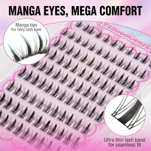 Fairy Self Adhesive Eyelash Extensions 100pcs D Curl 10-16mm Wispy Manga Lash Clusters Individual Lashes Black Ultra-Thin Band Beginner Friendly Salon Quality at Home — view 3
