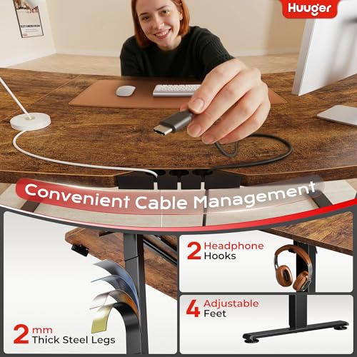 Image of Huuger 63 X 24 Inch Electric Standing Desk with Power Outlets and USB-C Port, Height Adjustable Desk, Sit Stand Desk for Home Office, Computer & Gaming Desk with 4 Presets, Rustic Brown
