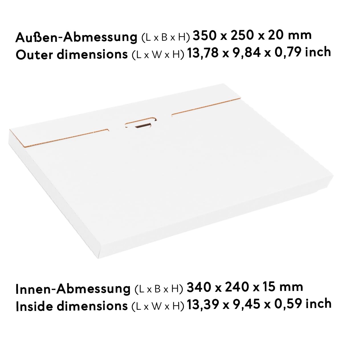 verpacking opakowanie na kalendarze 350 x 250 x 20 mm biały [rozmiar i ilość do wyboru] proste składanie KV-2 pudełko składane kartony na listy duże 100 sztuk