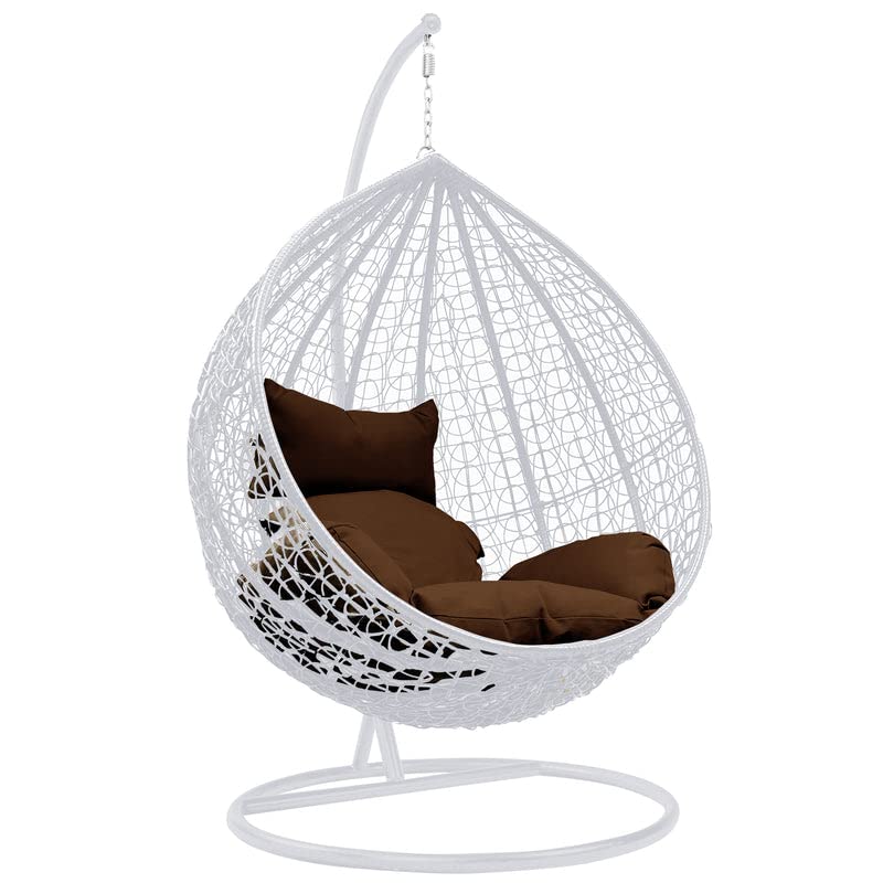 Image of Zenheaven Single Seater Swing Chair with Stand & Cushion Outdoor Indoor Balcony Garden Patio,Powder Coated Frame,UV Protected Wicker,Premium Cushion AD-20
