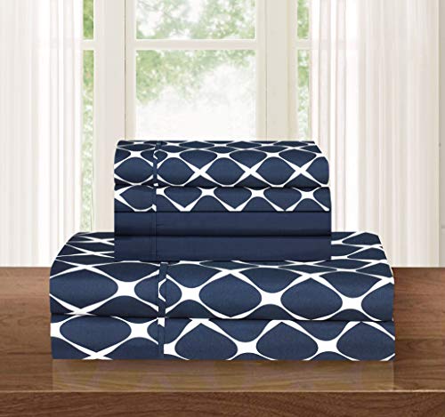 Elegant Comfort Luxury Softest and Coziest 6-Piece Bed Sheet Set, Wrinkle Resistant Milano Trellis Pattern-1500 Thread Count Egyptian Quality Microfiber Bedding Set, King, Navy Blue