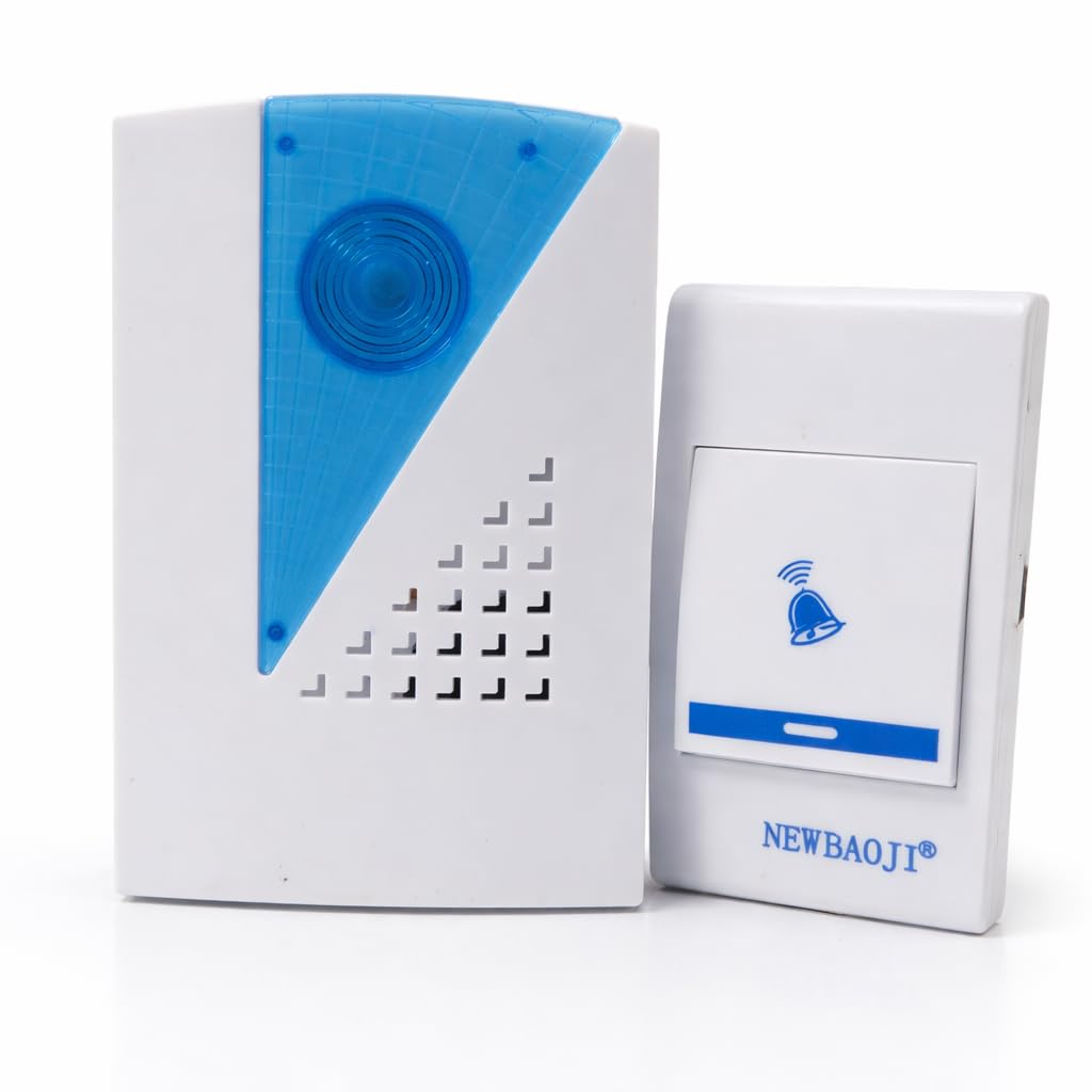 Wireless Doorbell, White and Blue, Remote Push Button Chime System