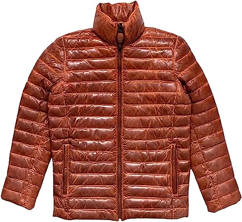 Theoutfit-Winter Distressed Brown Genuine Leather Insulated Down Puffer Jacket Mens Body warmer