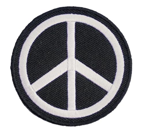 Jaqueta jeans preta bordada com símbolo da paz com remendo