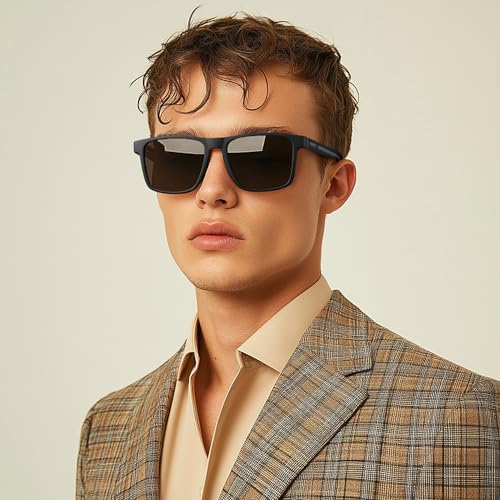 Image of Polarized Sunglasses for Mens Womens - Lightweight Matte Finish Sun Glasses,Line Patterned Sunglass
