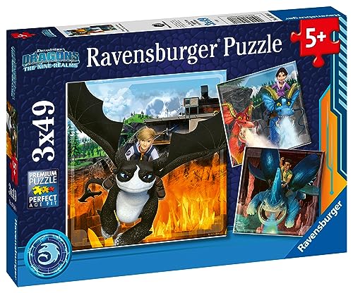 Ravensburger Dragons: The Nine Realms 3x 49 Piece Jigsaw Puzzles for Kids Age 5 Years Up, White