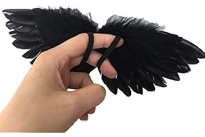 2 Pcs Mini Black Angel Feather Wings for Crafts Halloween Cosplay with Elastic Bands