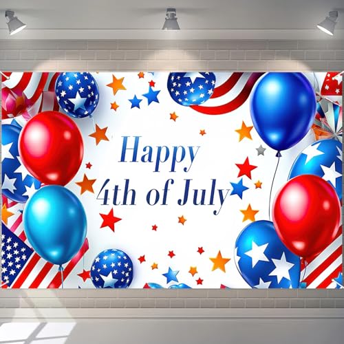 Image of BlissYard Happy 4th of July Background Banner 71 x 43 Inch America Independence Day Indoor Outdoor Patry Decorations Independence Day Theme Veterans Day Memorial Day Decorations Banner
