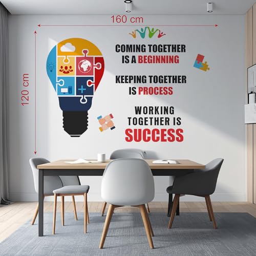 Image of StickMe Office Motivational Quotes Wall Sticker, 160 x 120 cm | Working To Gather Is Success, Multicolour, Vinyl, Peel & Stick, Self Adhesive