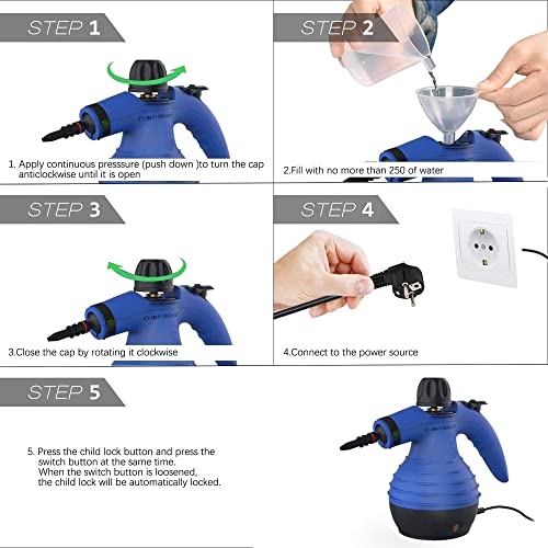 Comforday-Limpiador-Vapor-Mano-Limpiador-de-Vapor-Portatil-de-Usos-Multiples-con-12-Accesorios-para-Quitar-Manchas-Alfombras-Cortinas-Asientos-de-Auto-Cocina-Piso-Bano
