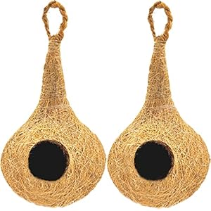 LIVEONCE Natural bhaya Bird nest for Cages and breeding for All Medium,Small Birds with self adheshive Hanging Hooks Pack of 2