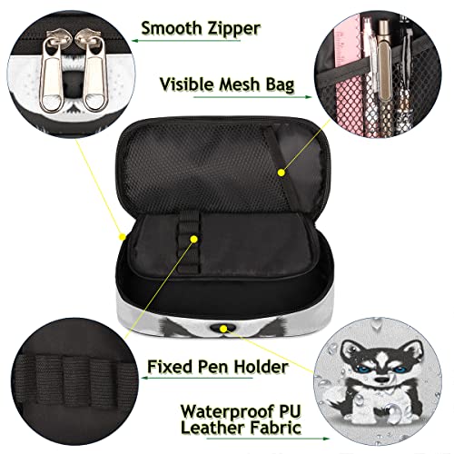 Image of Pardick Husky Dog Big Capacity Pencil Pen Case Cute Dog Large Pencil Pouch with Zipper Compartments Pencil Bag for Boys Girls Adults Student Office School Supplies