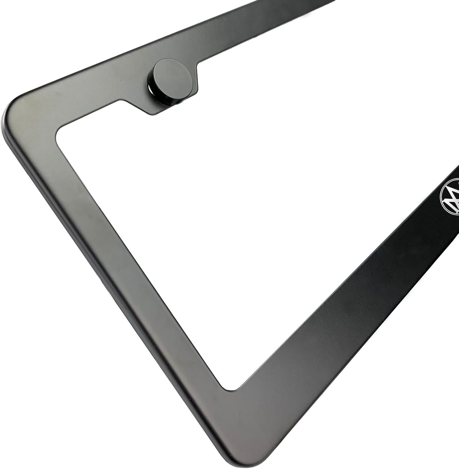 Laser Engraved Logo License Plate Frame Made of Industrial Grade Powder Coated Black Matte Black Stainless Steel w/Caps and Accessories