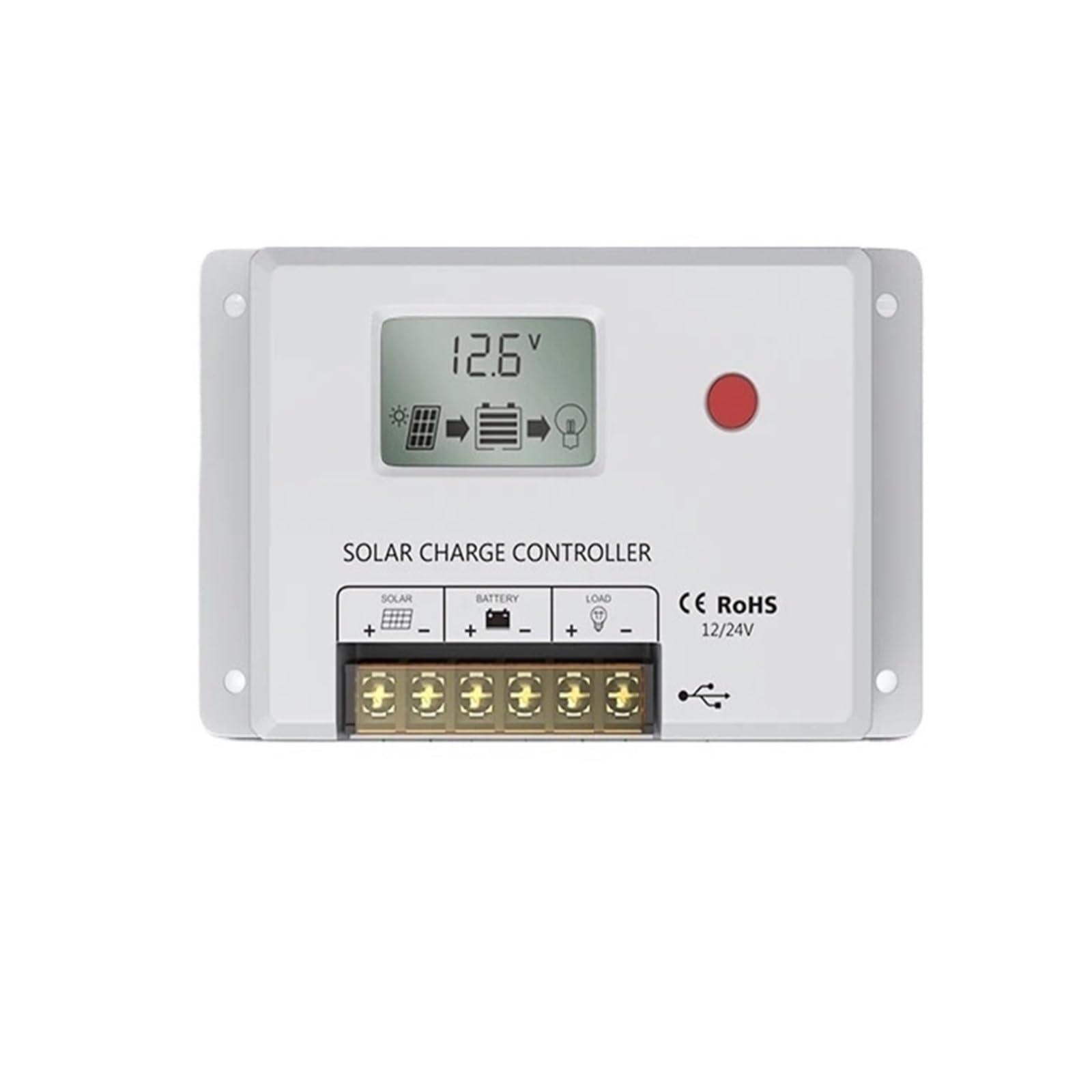 Solar Charge Controller, 10A 24V PWM Solar Charge Controller With LCD Dual USB Multiple Load Control Modes