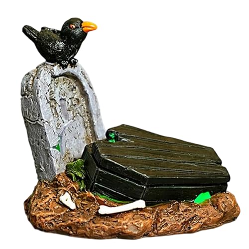 Licsaliwe Figuras de Halloween Tumba Luminosa, Resina Casa embrujada para el hogar, Fiestas, decoración de la Mesa/3.4x2.4x3.3 Pulgadas