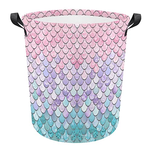 Image of Lurhonp Collapsible Laundry Basket Mermaid Large Waterproof Laundry Bag Dirty Clothes Storage Basket Toys Organizer with Handles for Kids Room,Mermaid 02