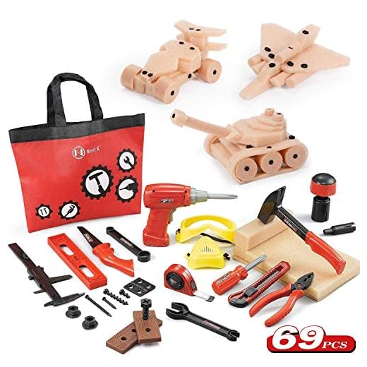 NextX Kids Tool Set 69 PCS Construction Toys Toolbox Fix It Learning Educational Play Tools for Child with Foam Wood
