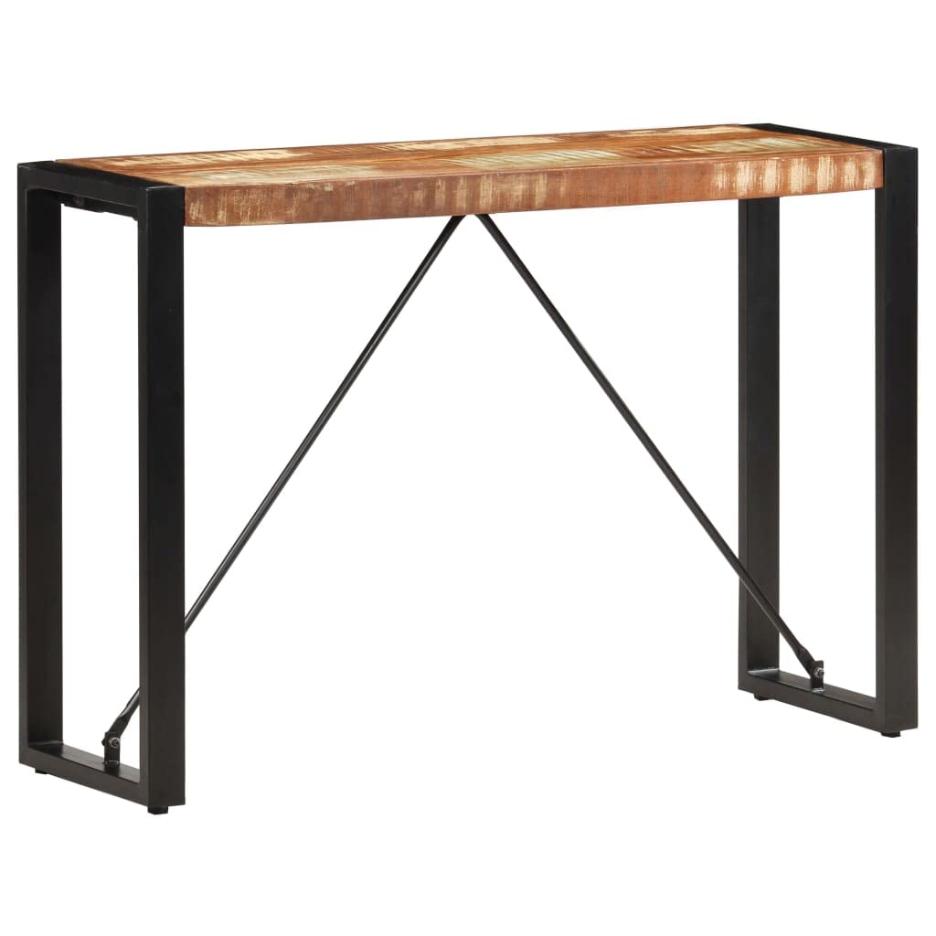 Tavolo consolle in legno massiccio anticato con gambe in acciaio, 110 x 35 x 76 cm, tavolino e tavolino per soggiorno, corridoio, camera da letto, con spazio e ripiano