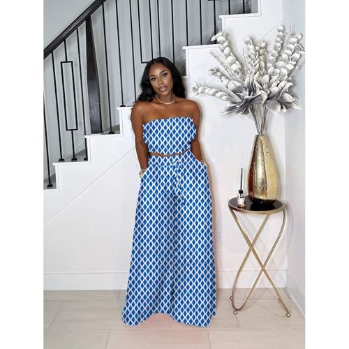 Image of Two Piece Sets for Women Summer Outfits Crop Tops and Wide Leg Pants Sets Sexy Jumpsuits Vacation Outfits with Pockets