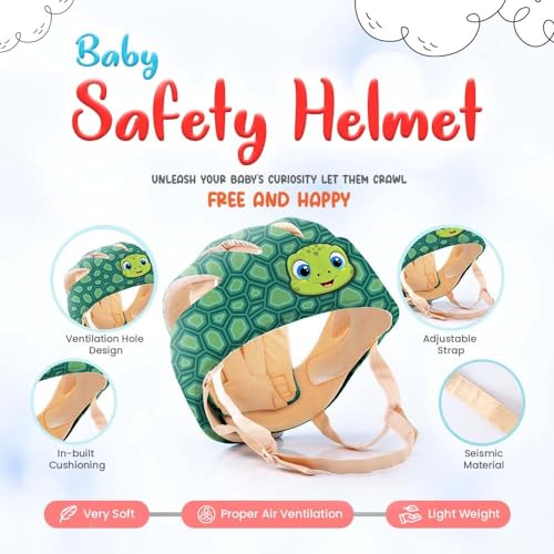 Image of LILTOES Baby Proofing Combo | Head Protector + Edge Guard + Cabinet Lock + Kneepad for Safety of Kids 6M to 3 Years | Baby Safety Helmet with Corner Guard Protection (Turtle)