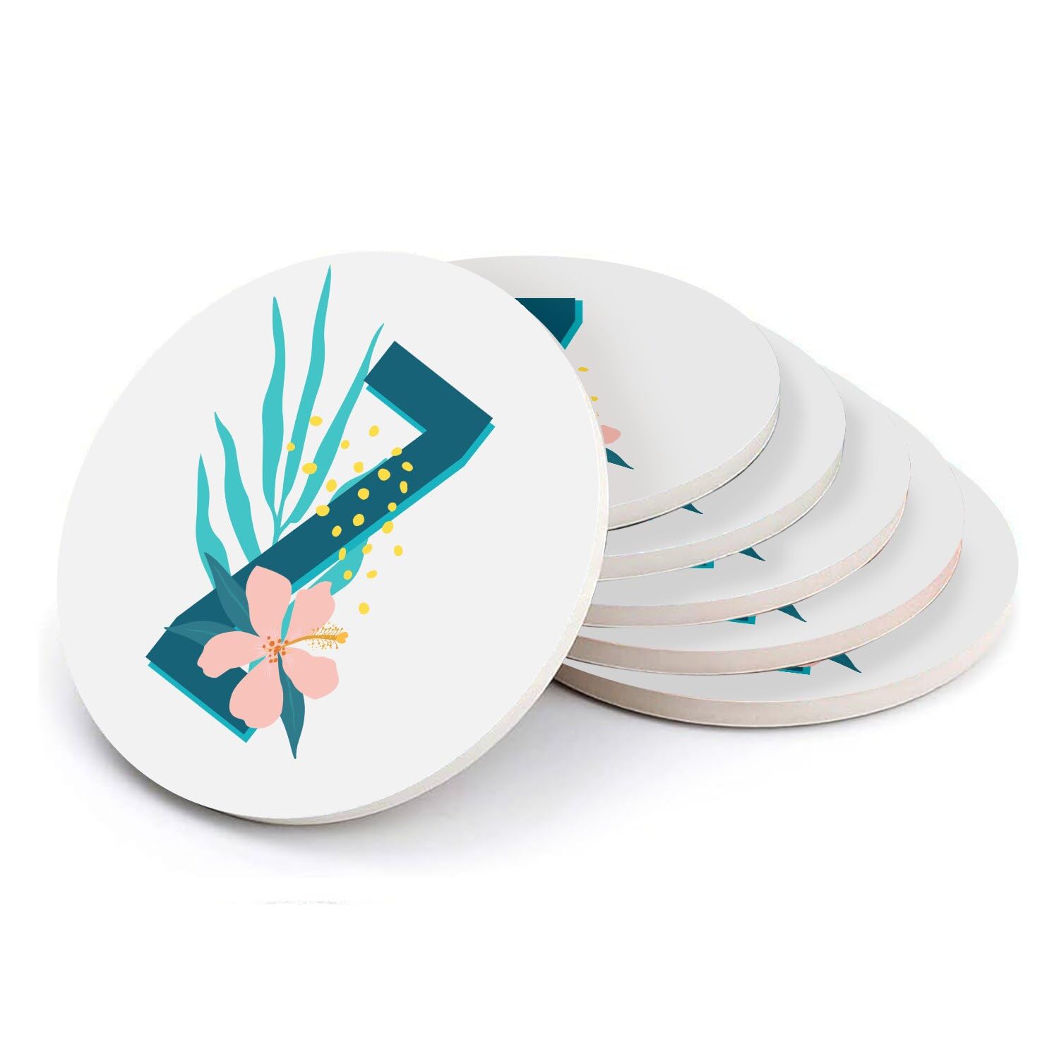 Sous verre ronds en céramique Z Zoe Zea - Cadeau idéal lot de 6 décor fleurs tropicales