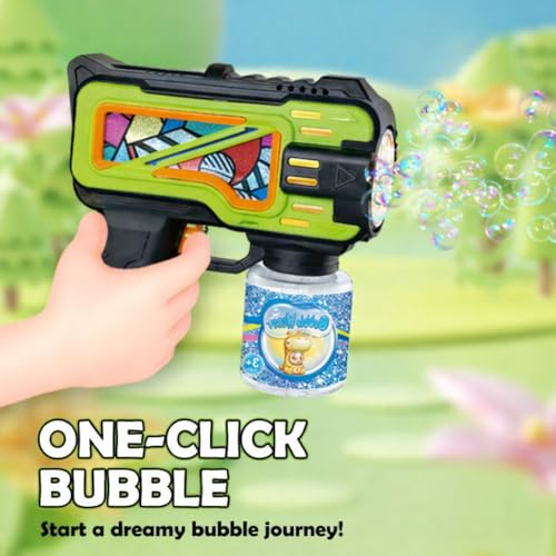 Image of Bubble Gun Machine for Kids, Automatic Bubble Maker with Lights and Solution Bottle, for Toddlers, Birthday, Holiday & Outdoor Play