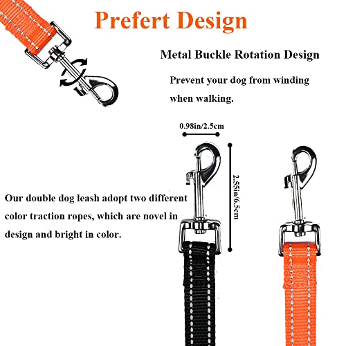 ASOCEA Doppelte Hundeleine Verwicklungsfreier Doppel-Hundeleinen-Koppler Kein Verheddern 360° Drehbare Reflektierende Kabelbefestigung für Kleine Mittelgroße und Große Hunde Welpen Lauftraining