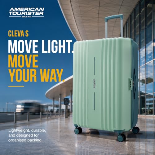 Image of American Tourister Cleva S | Luggage Trolley Bag (77 cm) | 360 8 Wheel Travel Luggage | 2 Compartments | Hard Luggage Polypropylene Suitcase | Mounted TSA Lock | 3 Years Warranty | Mint Green & Green