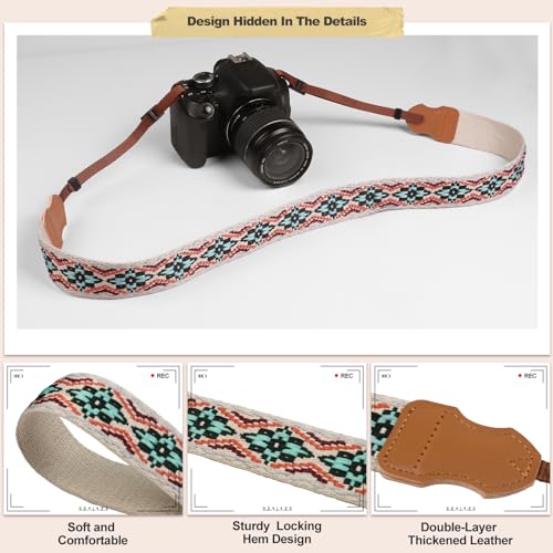 Image of Universal Camera Strap - Camera Neck Strap, Adjustable Shoulder Straps Compatible with Canon, Fujifilm, Nikon, Olympus, Panasonic and other SLR and mirrorless cameras - Blue and Orange Geo
