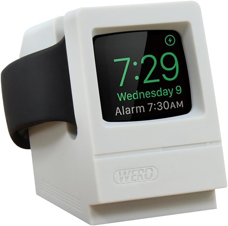 WERO Charging Dock Stand [Night Stand Mode] Holder Cradle Mount Applicable for Apple Watch Series 5 4 3, 44mm - 38mm Case [Cable Management] [Scratch-Free Soft Silicone Made] (Retro White)
