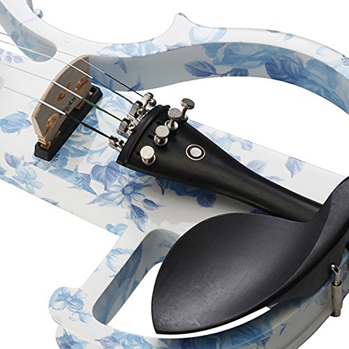 Kinglos DSG1201 4/4 White Blue Flowers Colored Solid Wood Advanced Electric/Silent Violin Kit thumb #3